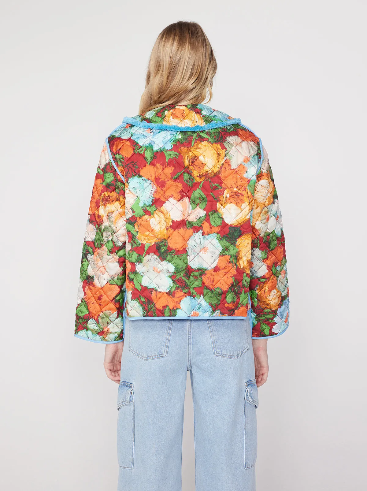 Piper Blue Impressionist Floral Print Reversible Quilted Jacket