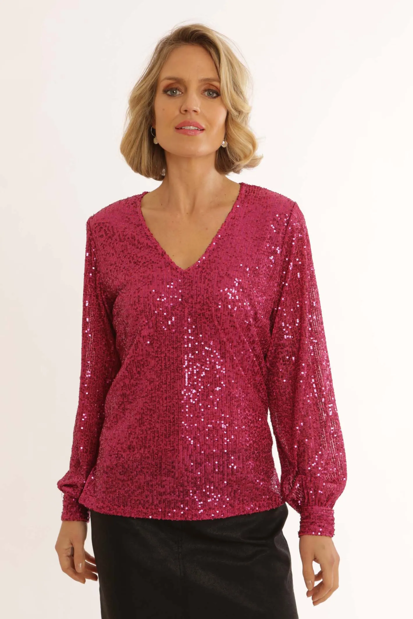 Pomodoro Clothing Solid Sequin Blouse 62451