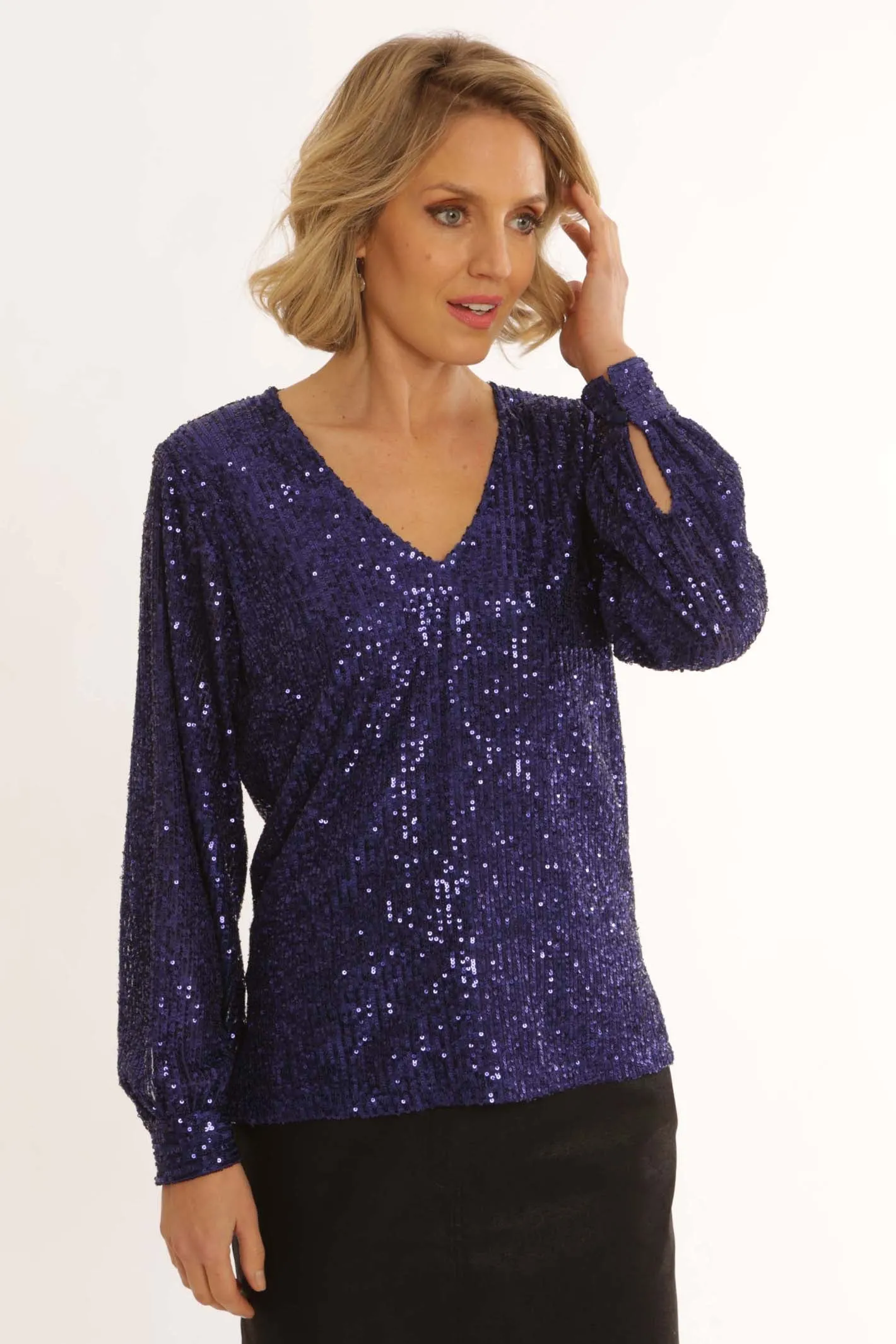 Pomodoro Clothing Solid Sequin Blouse 62451