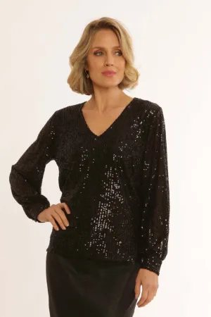 Pomodoro Clothing Solid Sequin Blouse 62451