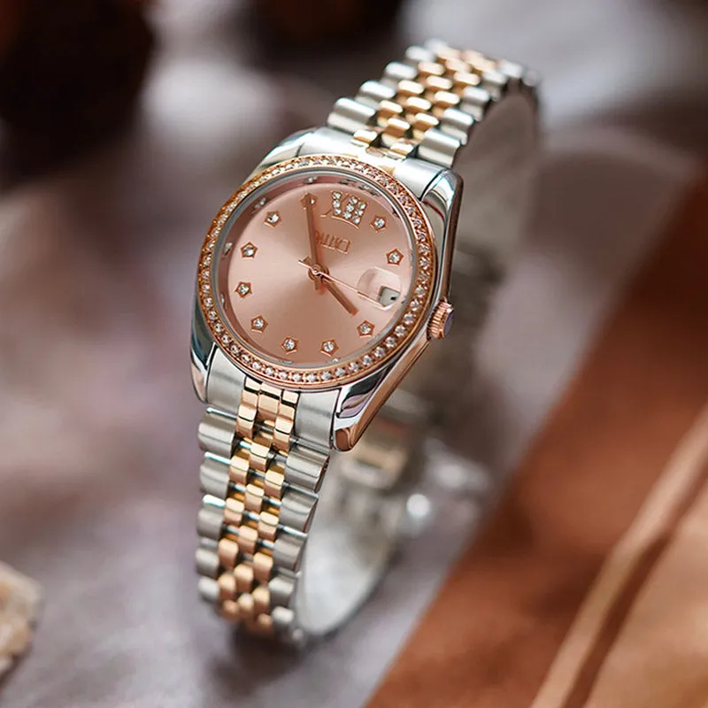 Retro Elegance Versatile Round Berry Nude Pink Dial Gold Watch