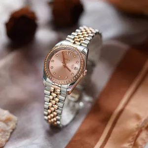 Retro Elegance Versatile Round Berry Nude Pink Dial Gold Watch