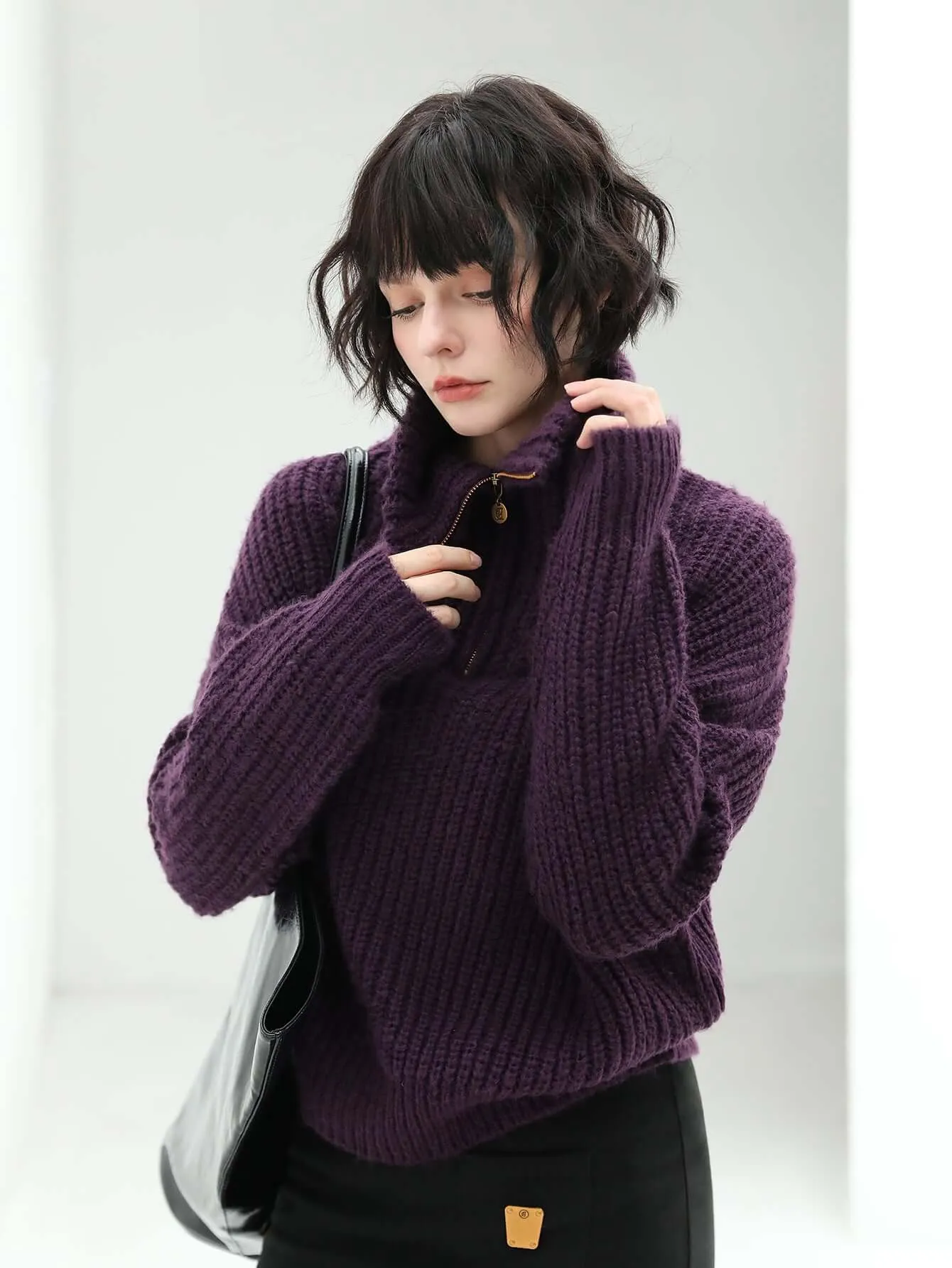 Retro Half-zip Purple Knit Top