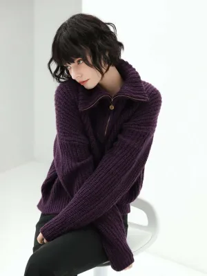 Retro Half-zip Purple Knit Top