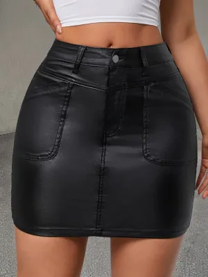 Sexy Bodycon Stretchy Mini Denim Skirt - Black Color Coated, Women's Denim Jeans & Clothing