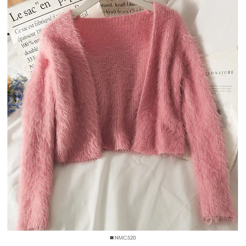 Slim cardigan long sleeved sweater with suspender vest inside  S3044