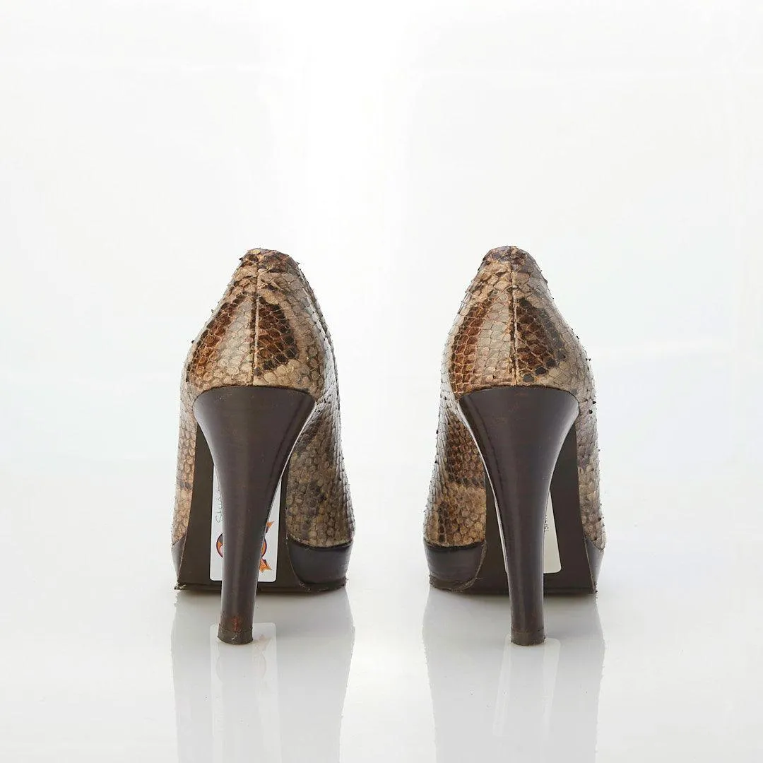 Stuart Weitzman Leather Snake Skin Platform Court Shoes UK Size 5.5.