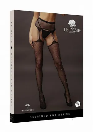 Suspender Rhinestone Pantyhose Os Blk