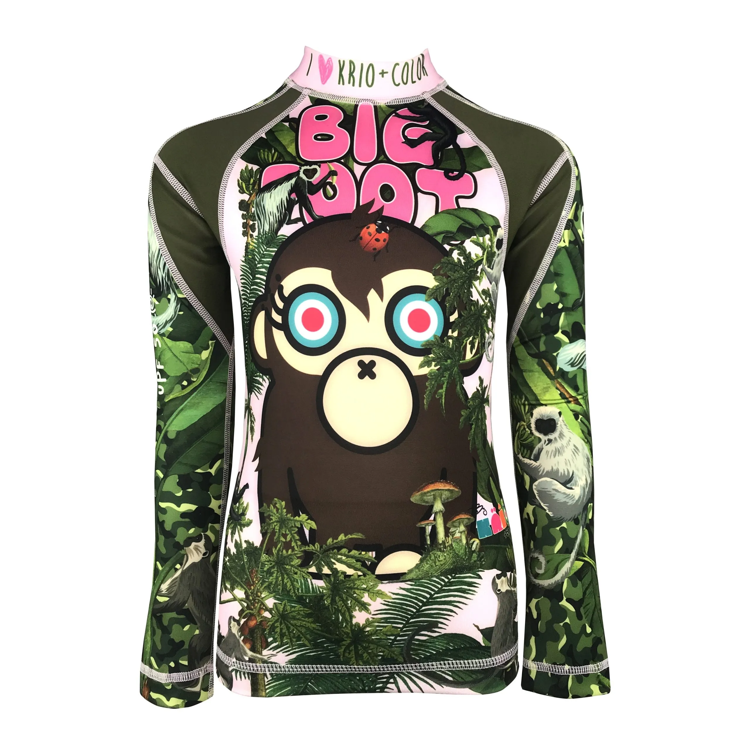 Tropical Forest Big Foot Girls Long Sleeve Rash Guard Shirt With Zipper