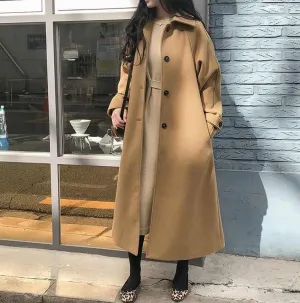 Women's Elegant Long Wool Trench Coat with Belt | Ideal for Autumn/Winter