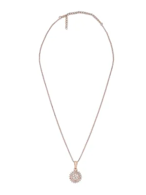 ZAVERI PEARLS Rose Gold Contemporary Cubic Zirconia Embellished Pendant & Chain For Women-ZPFK16618